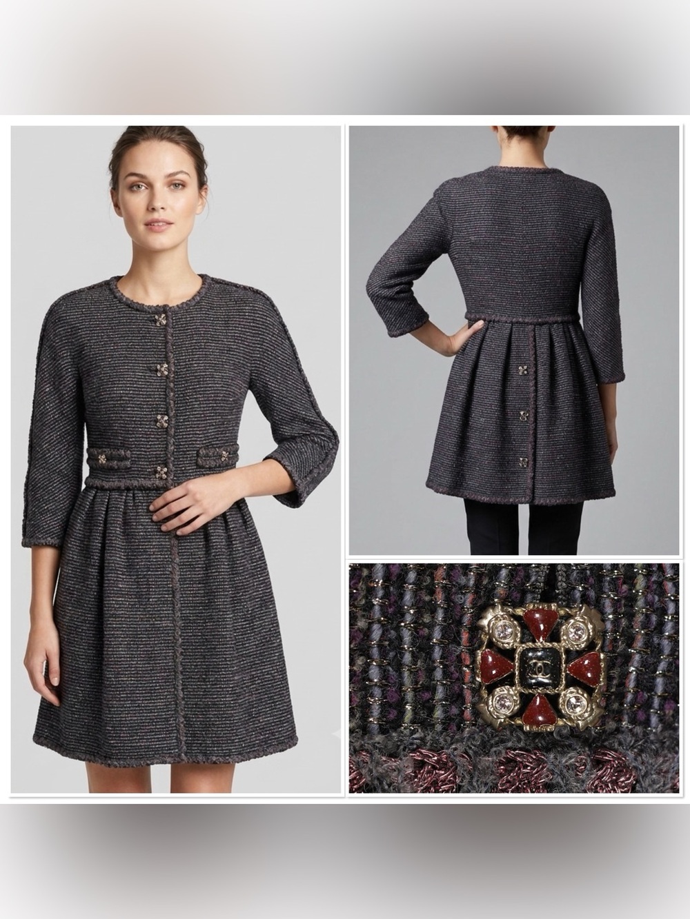 CHANEL $10k Gripoix Button Tweed Fit-and-Flare Jacket in Medium Size US 8, Fr 40
